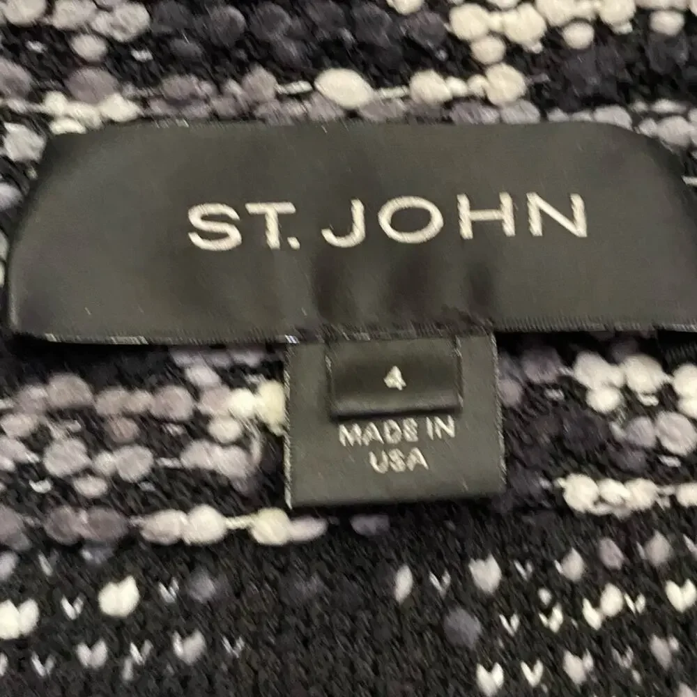St John Collection Black & Gray Boucle Sweater Jacket Womens sz 4